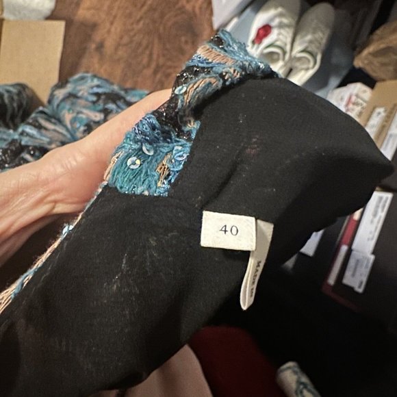 SANDRO Dress Sequins blue Flowers Sz 40 Gold - Picture 9 of 9